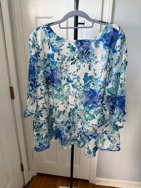 Alex Evenings Blue & White Floral Layered Tunic